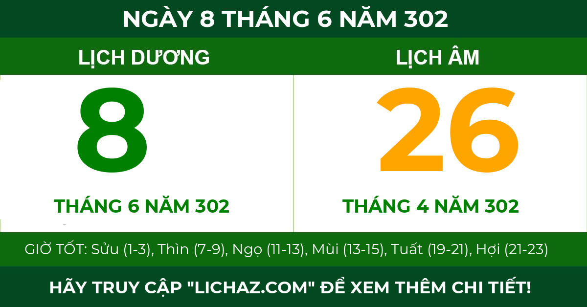 lịch âm ngày 8 tháng 6 năm 302