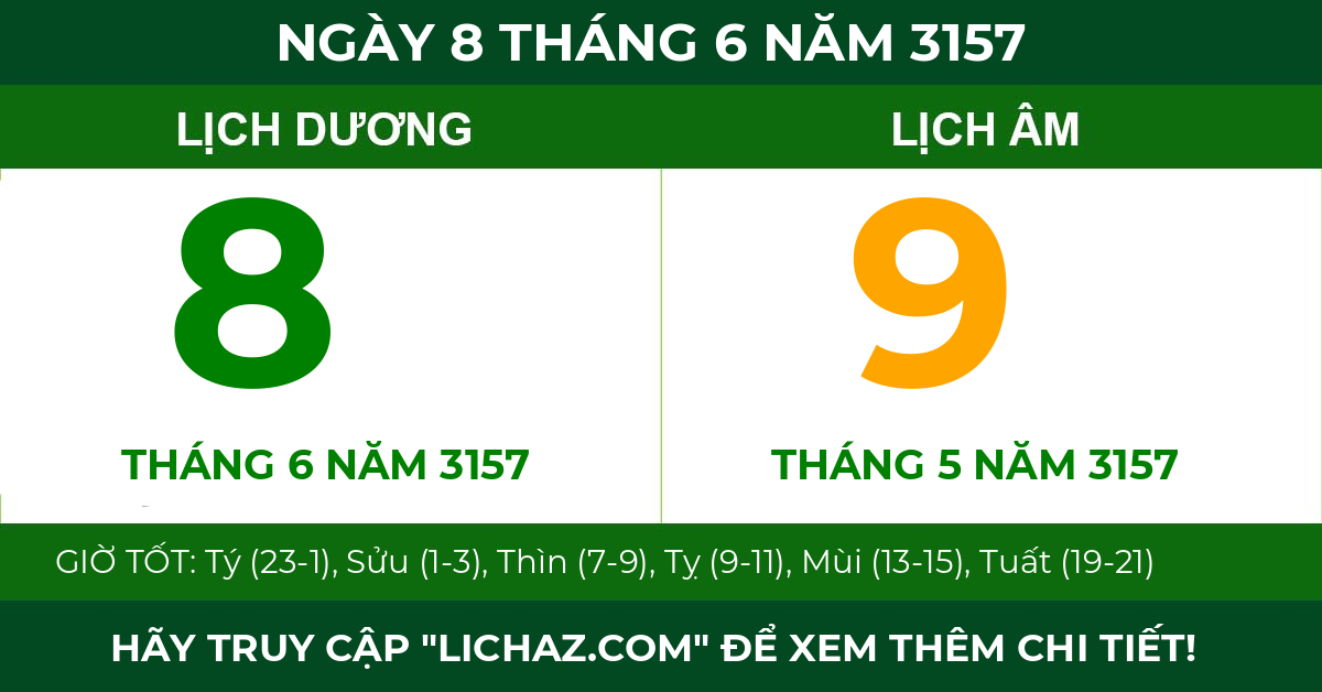 lịch âm ngày 8 tháng 6 năm 3157