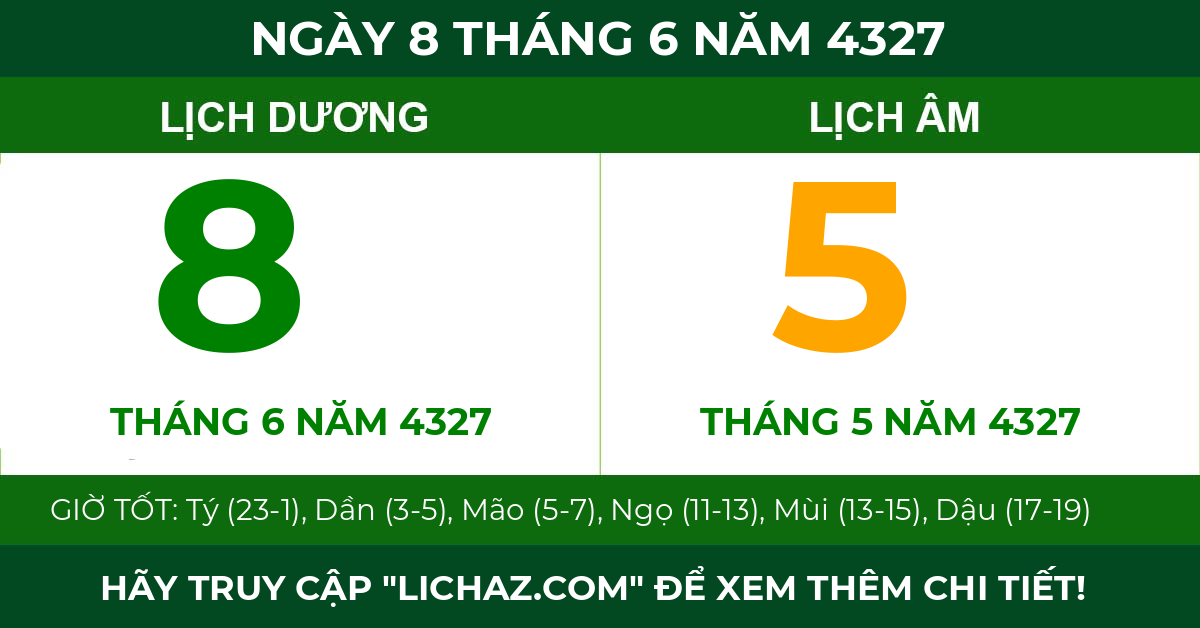 lịch âm ngày 8 tháng 6 năm 4327