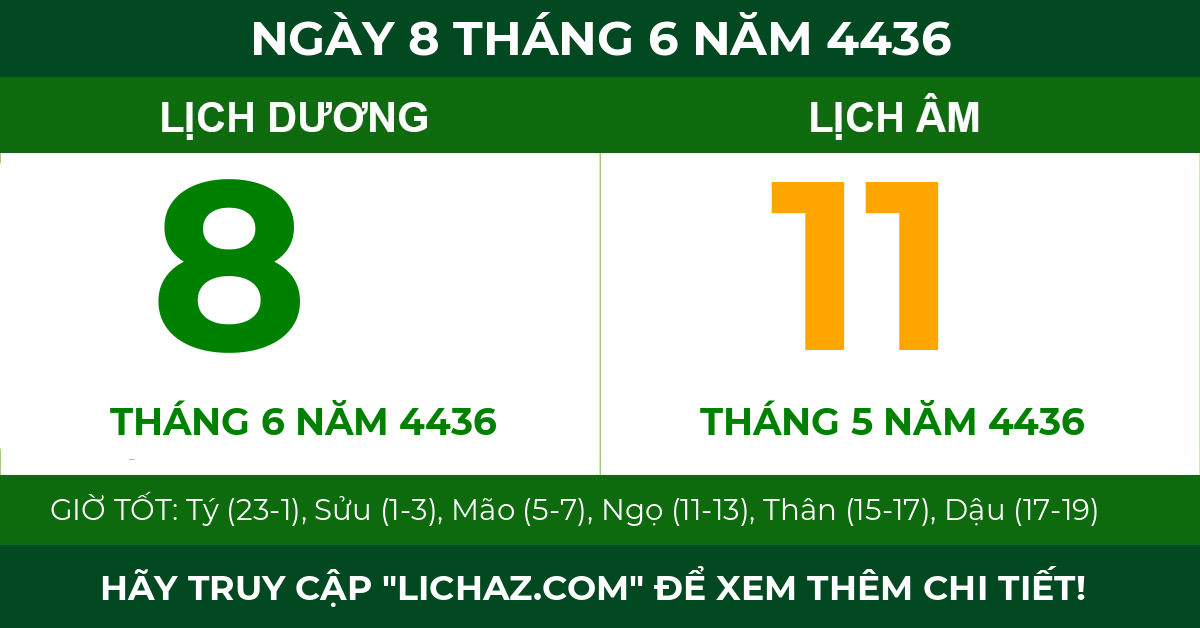 lịch âm ngày 8 tháng 6 năm 4436