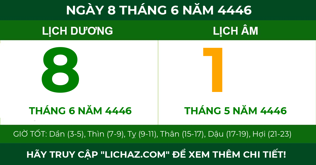 lịch âm ngày 8 tháng 6 năm 4446