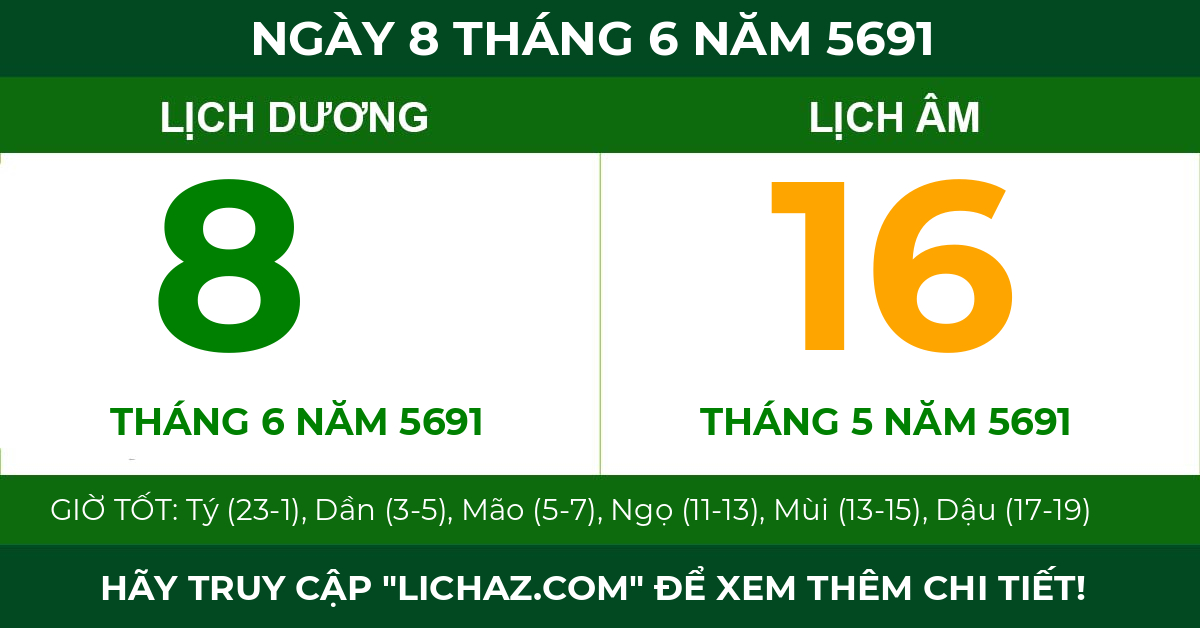 lịch âm ngày 8 tháng 6 năm 5691