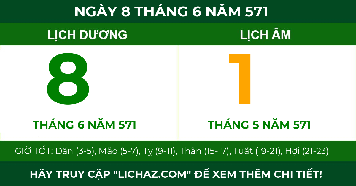 lịch âm ngày 8 tháng 6 năm 571