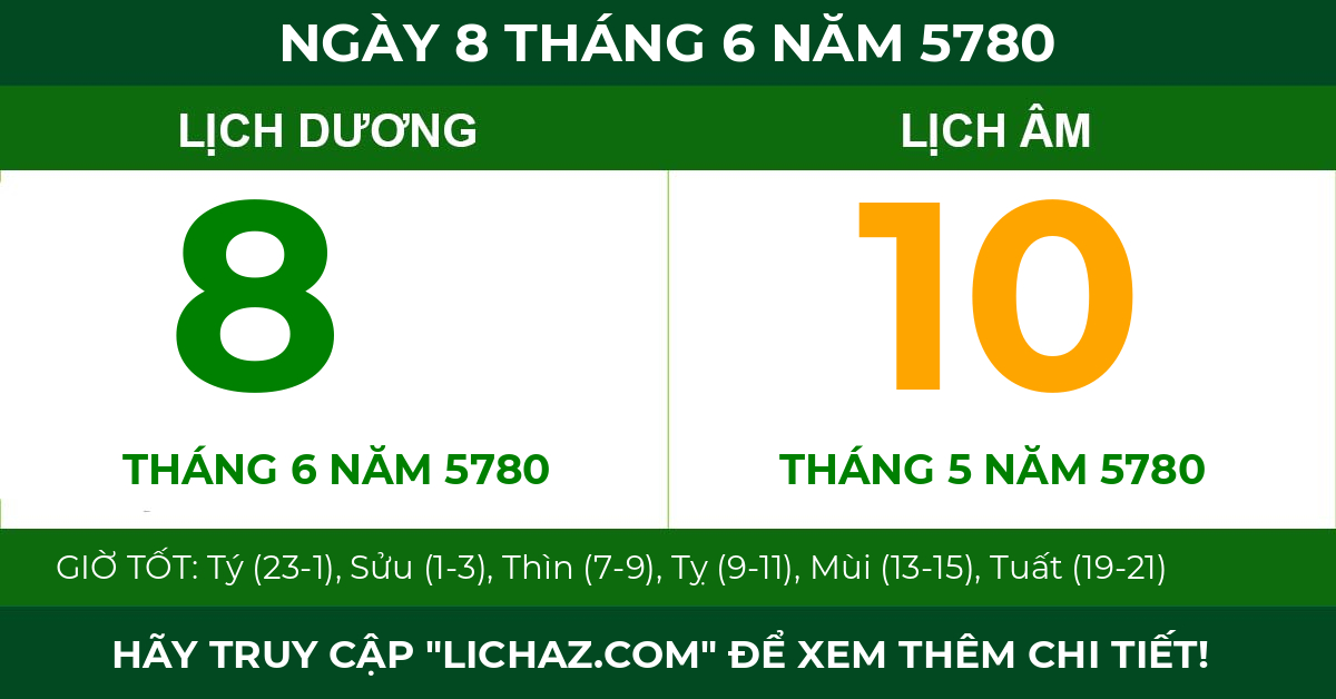 lịch âm ngày 8 tháng 6 năm 5780