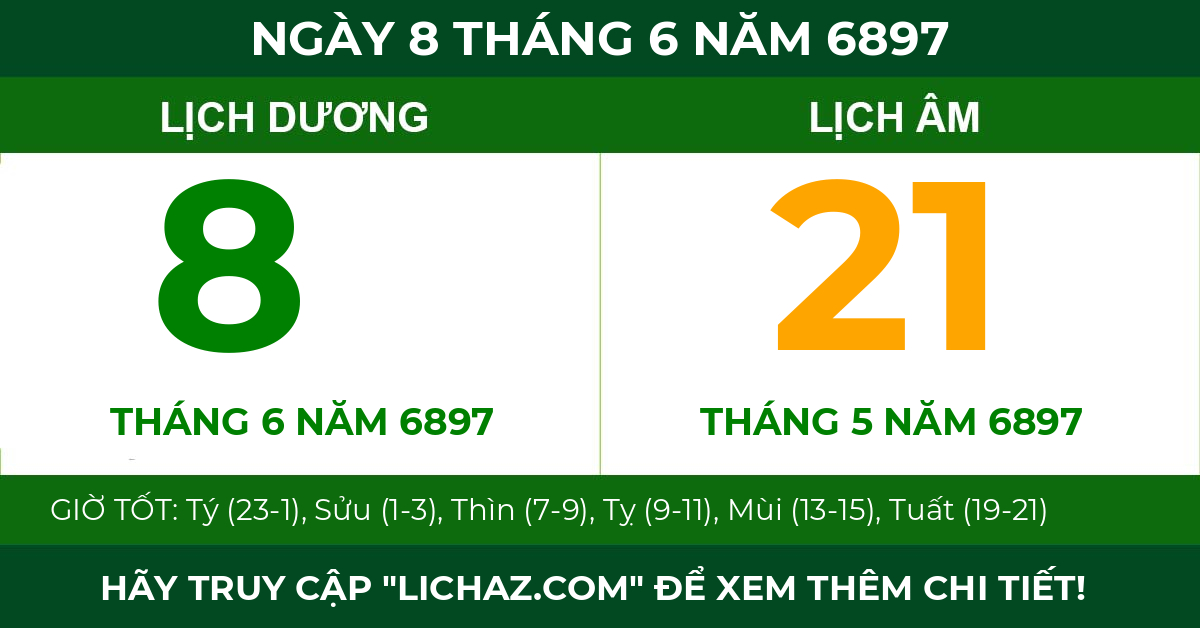 lịch âm ngày 8 tháng 6 năm 6897