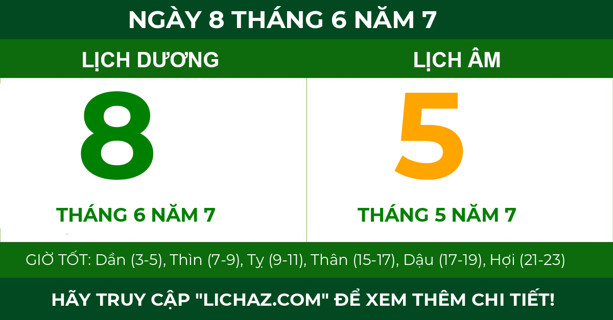 lịch âm ngày 8 tháng 6 năm 7