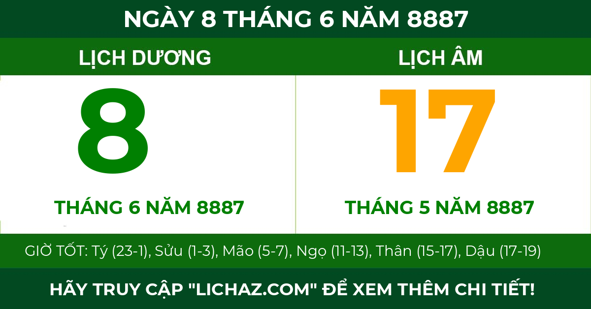 lịch âm ngày 8 tháng 6 năm 8887
