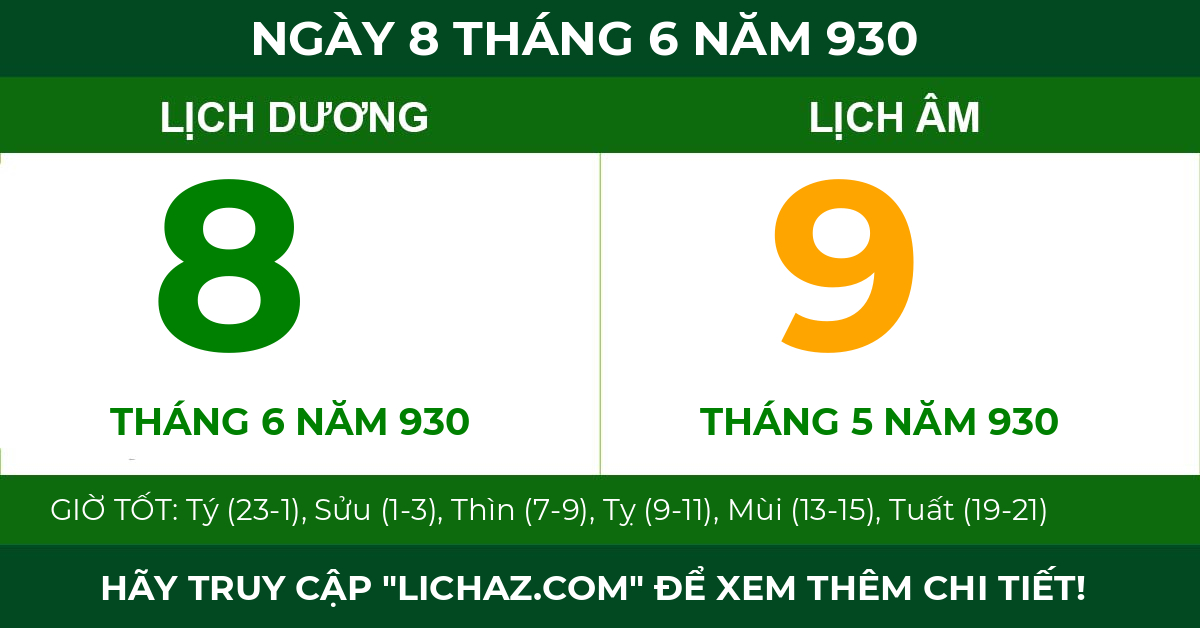 lịch âm ngày 8 tháng 6 năm 930
