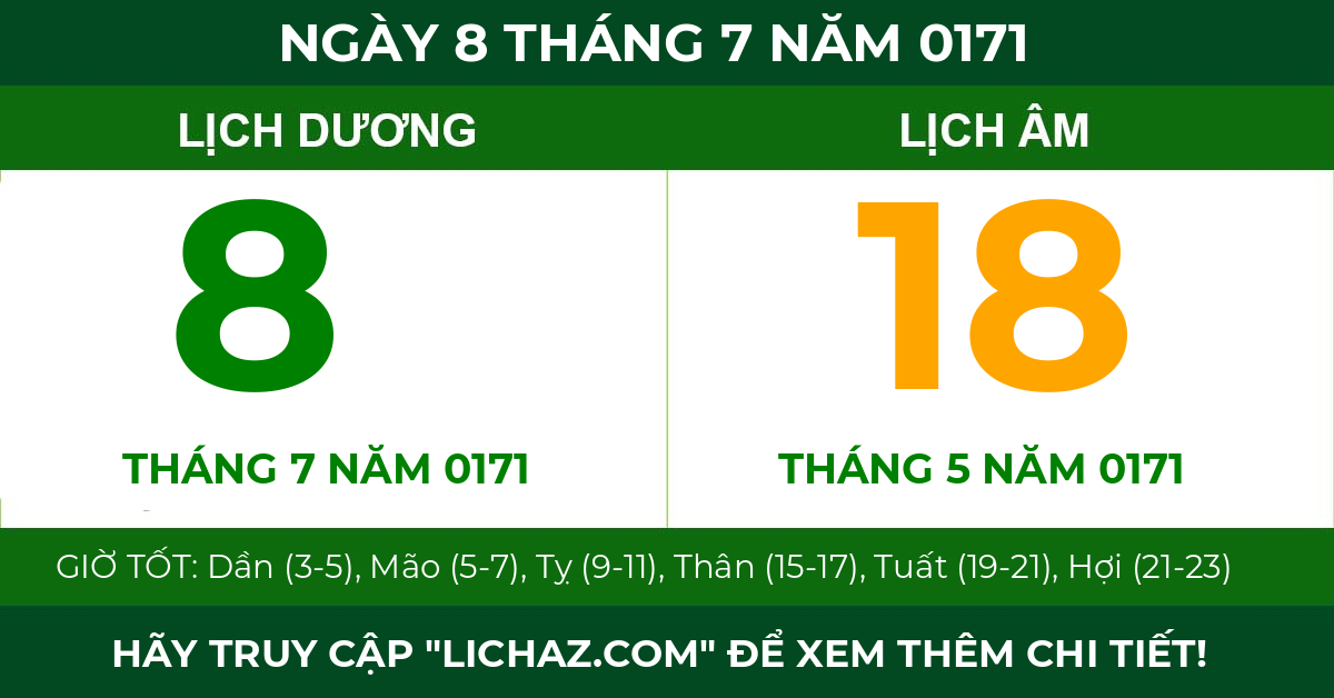lịch âm ngày 8 tháng 7 năm 0171