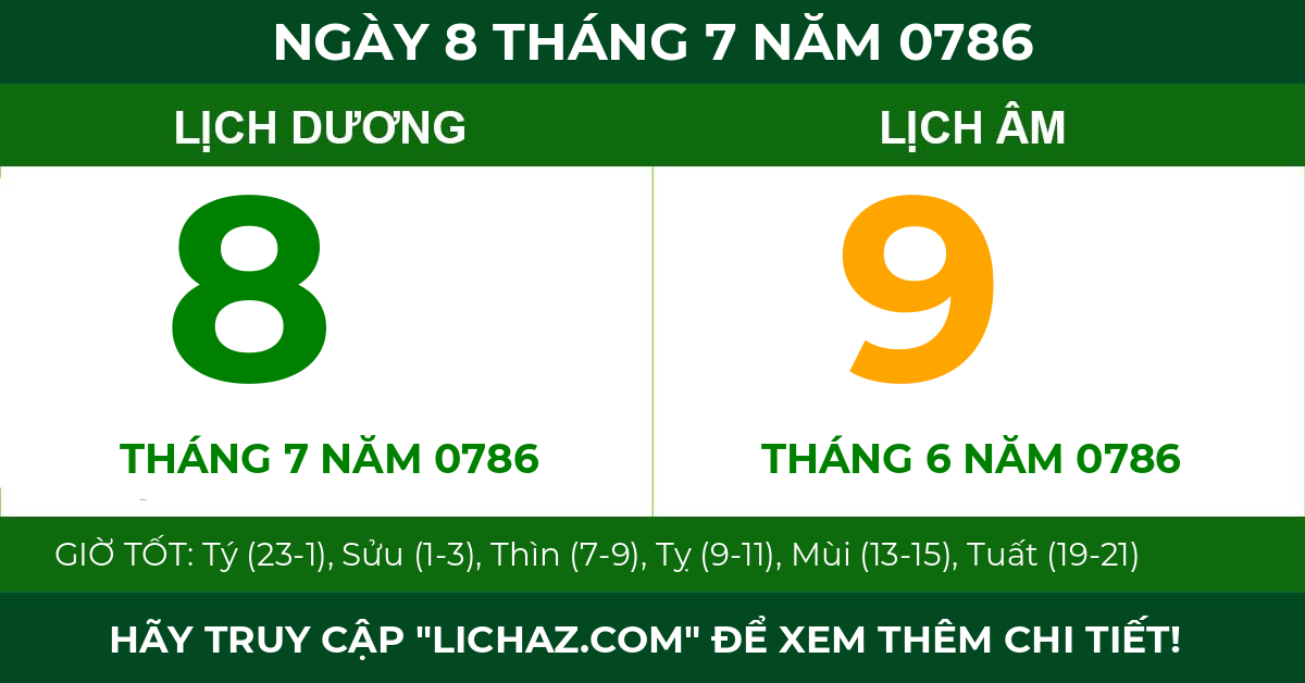 lịch âm ngày 8 tháng 7 năm 0786
