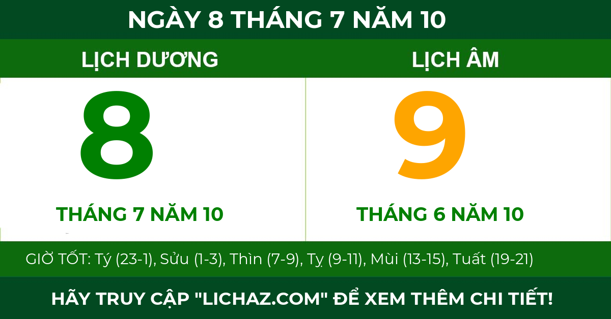 lịch âm ngày 8 tháng 7 năm 10