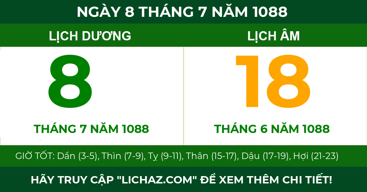 lịch âm ngày 8 tháng 7 năm 1088