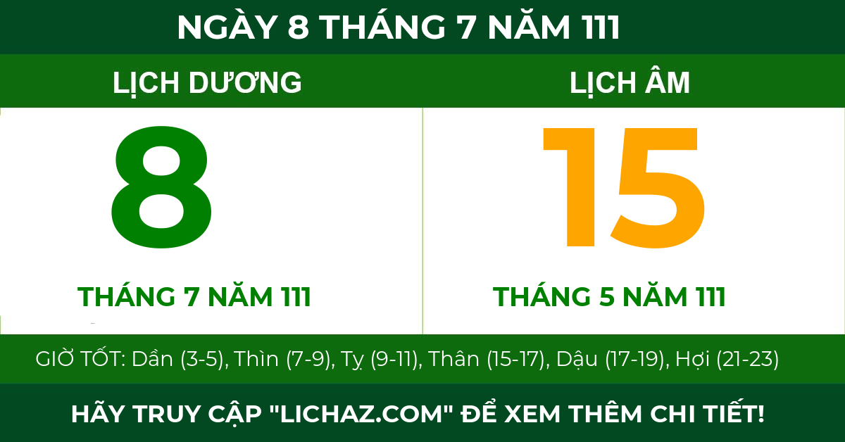 lịch âm ngày 8 tháng 7 năm 111