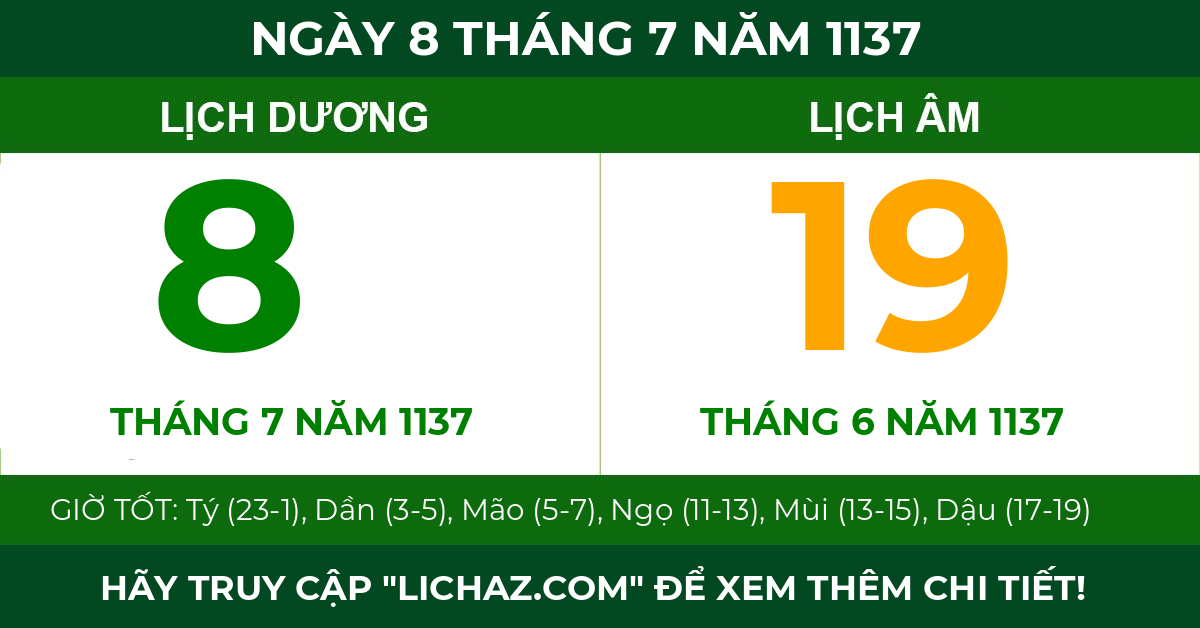 lịch âm ngày 8 tháng 7 năm 1137