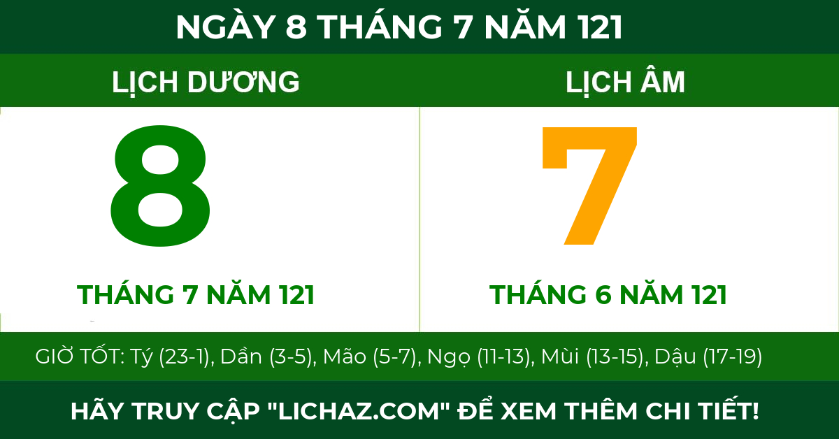 lịch âm ngày 8 tháng 7 năm 121