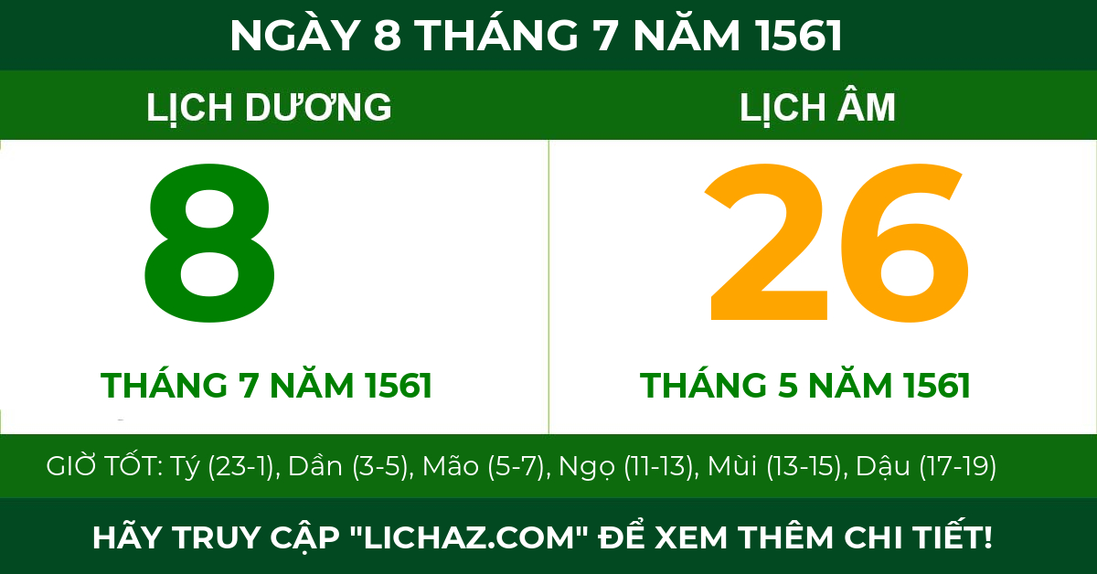 lịch âm ngày 8 tháng 7 năm 1561