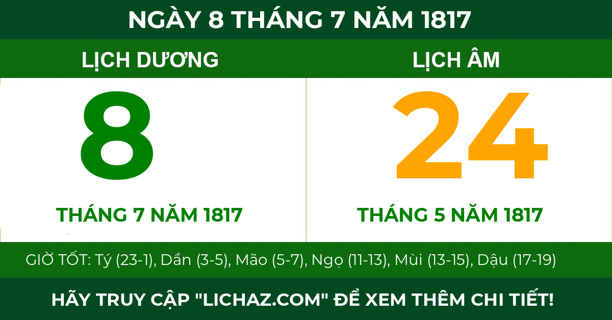 lịch âm ngày 8 tháng 7 năm 1817