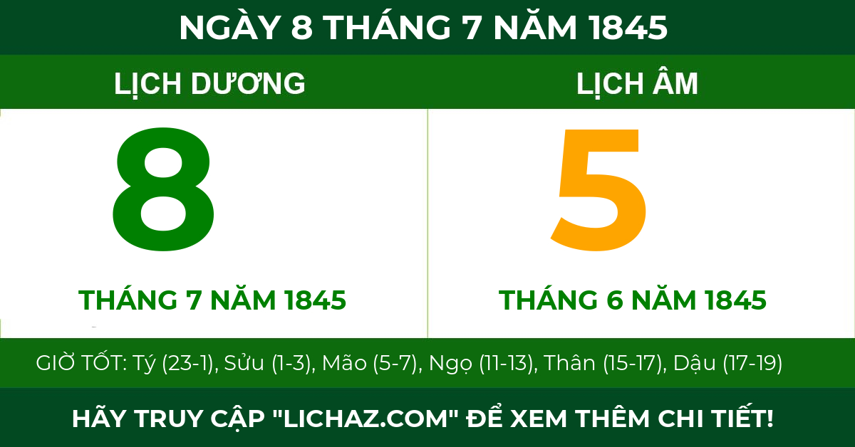 lịch âm ngày 8 tháng 7 năm 1845