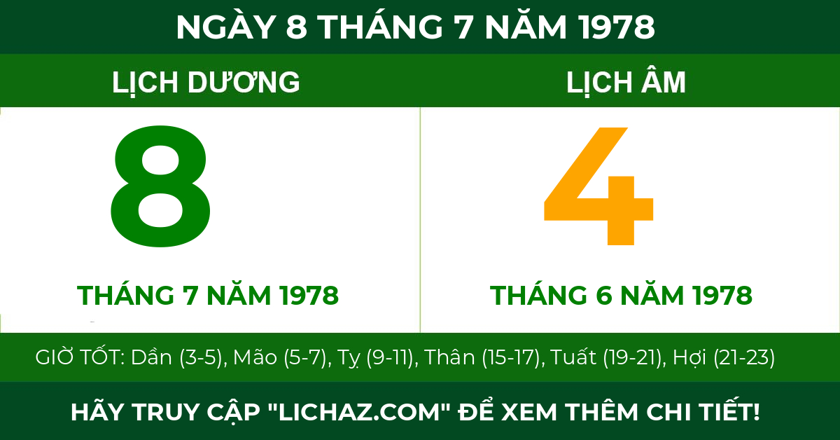 lịch âm ngày 8 tháng 7 năm 1978