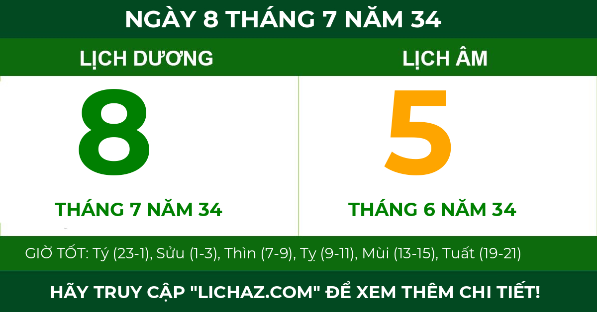 lịch âm ngày 8 tháng 7 năm 34