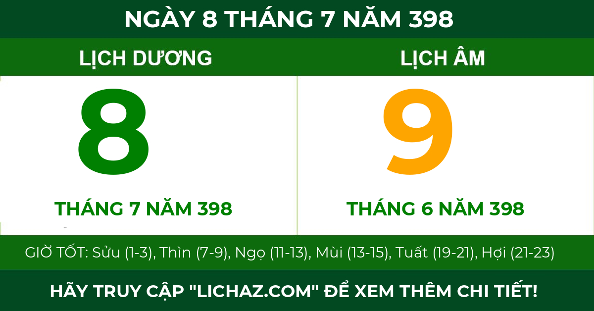 lịch âm ngày 8 tháng 7 năm 398
