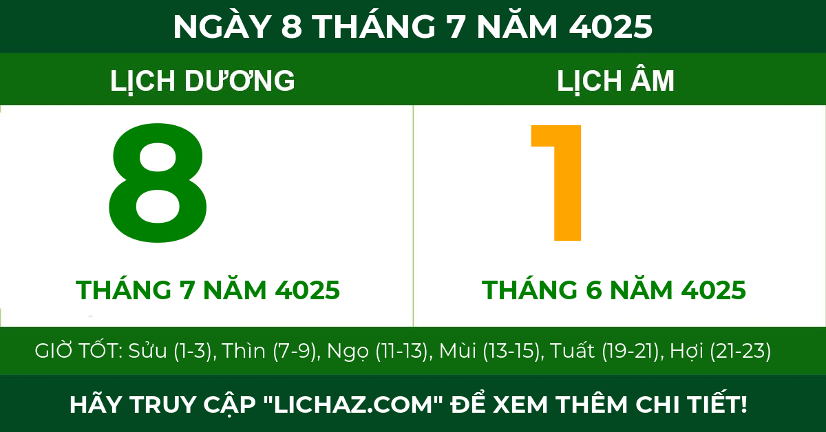 lịch âm ngày 8 tháng 7 năm 4025
