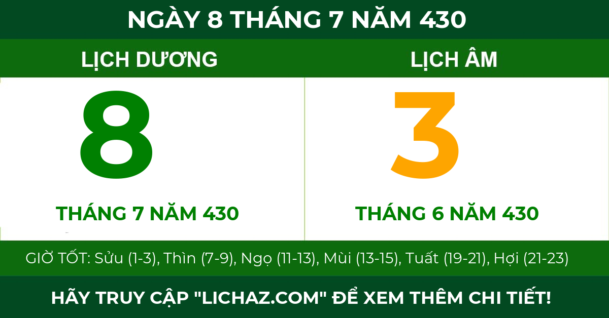 lịch âm ngày 8 tháng 7 năm 430