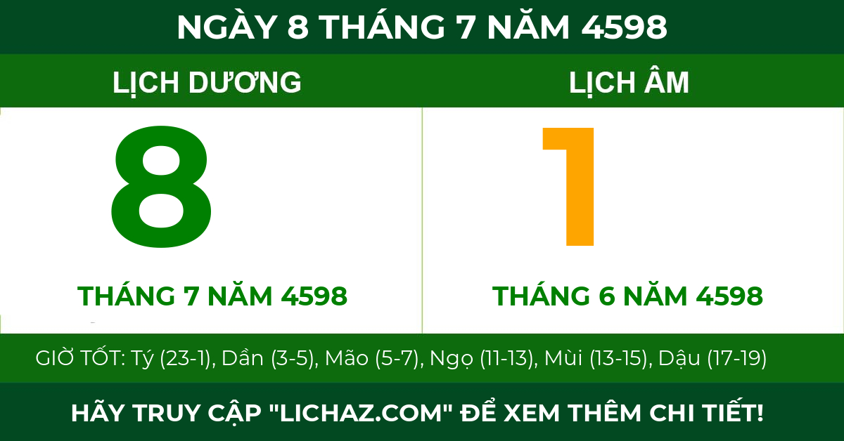 lịch âm ngày 8 tháng 7 năm 4598