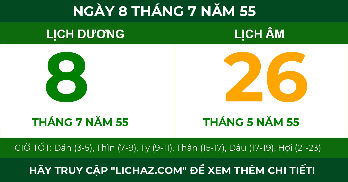 lịch âm ngày 8 tháng 7 năm 55