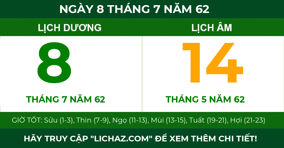 lịch âm ngày 8 tháng 7 năm 62