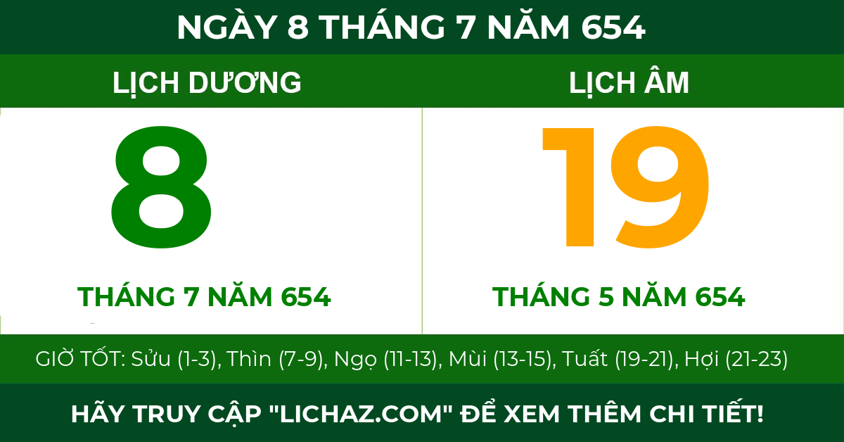 lịch âm ngày 8 tháng 7 năm 654