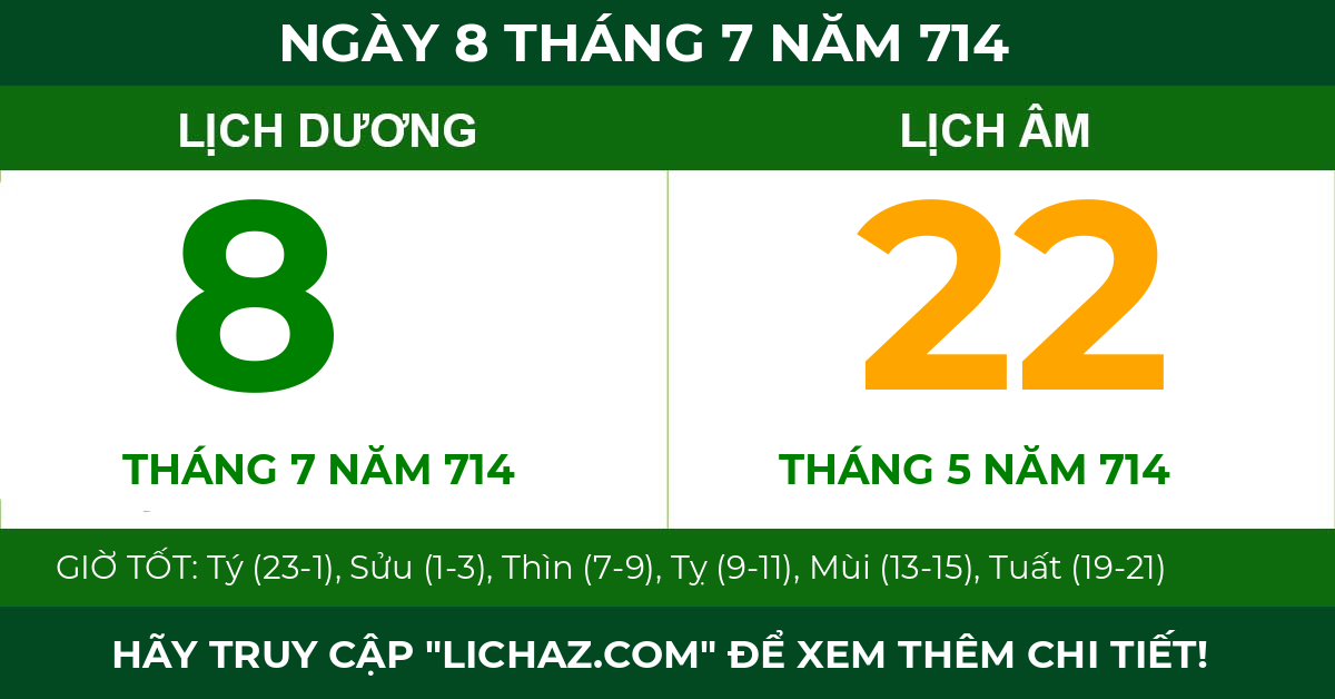 lịch âm ngày 8 tháng 7 năm 714