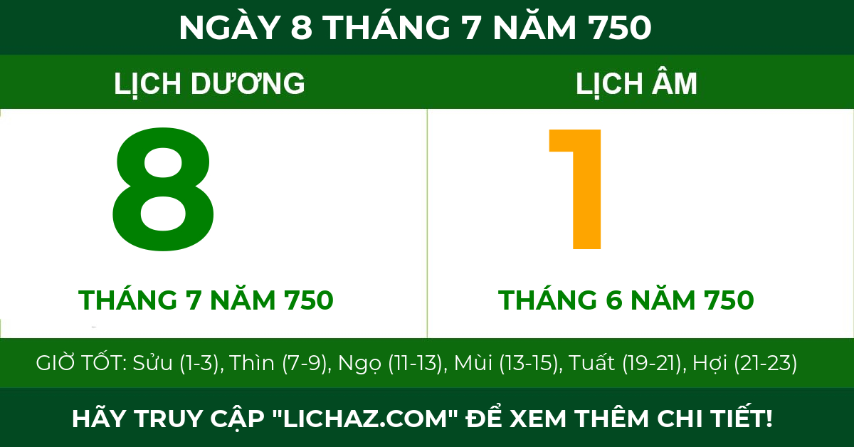 lịch âm ngày 8 tháng 7 năm 750