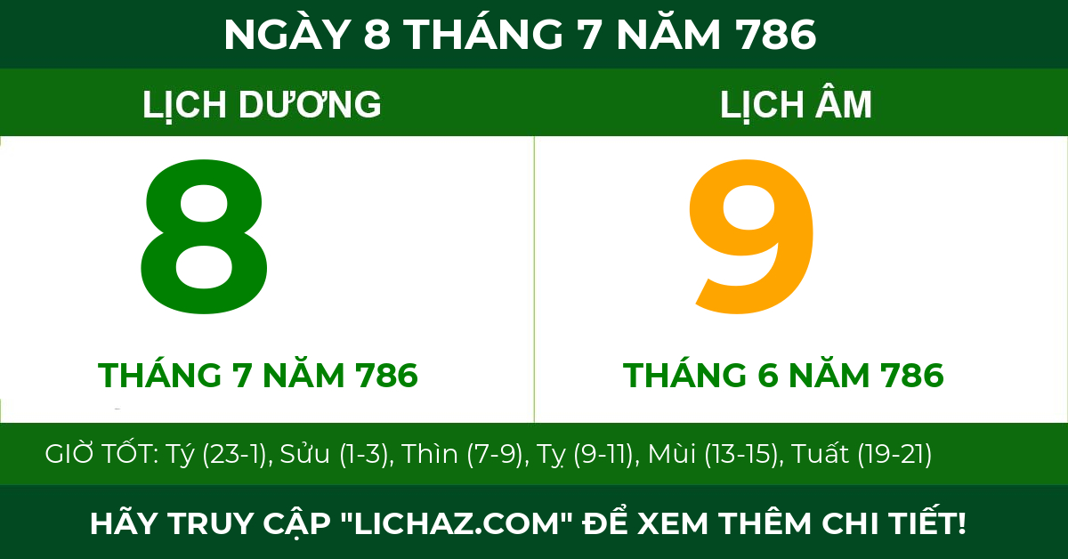 lịch âm ngày 8 tháng 7 năm 786