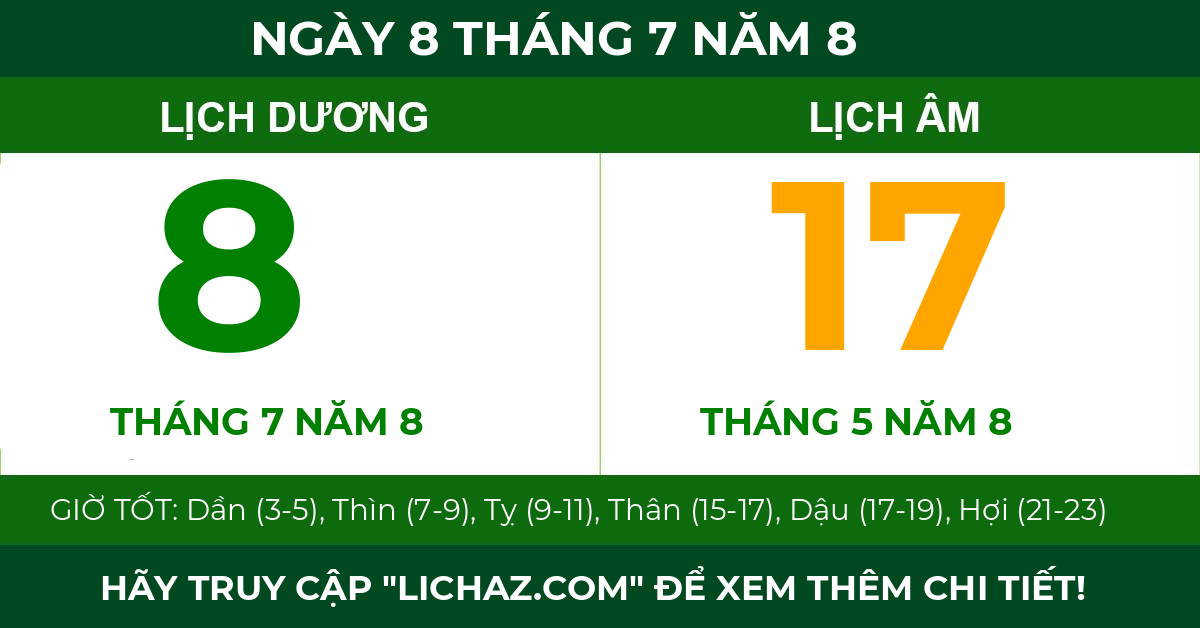 lịch âm ngày 8 tháng 7 năm 8
