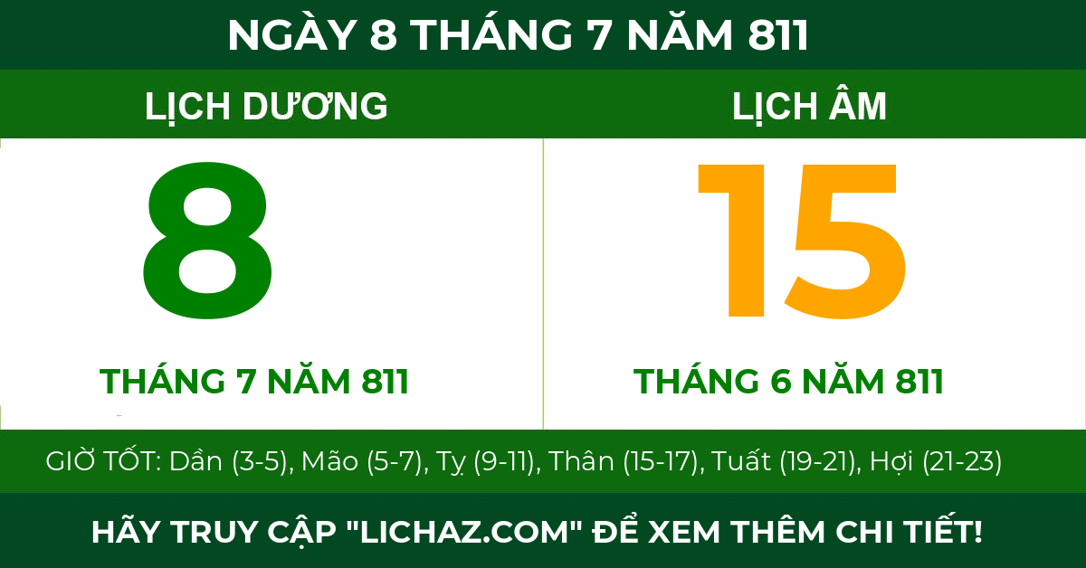 lịch âm ngày 8 tháng 7 năm 811