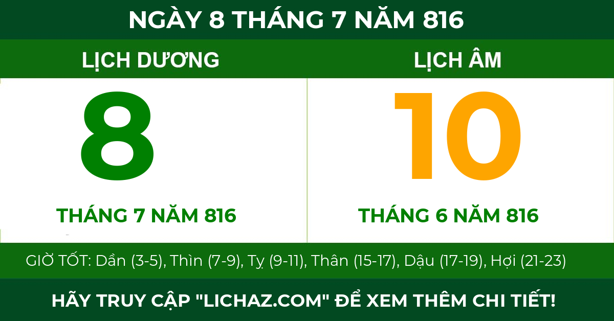 lịch âm ngày 8 tháng 7 năm 816