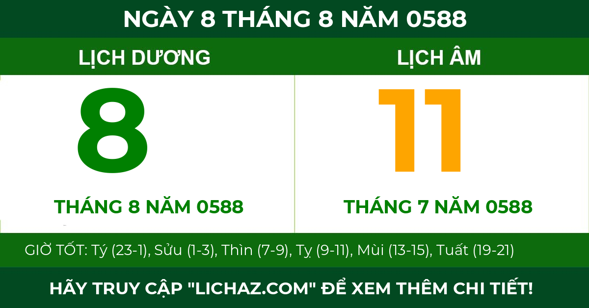 lịch âm ngày 8 tháng 8 năm 0588