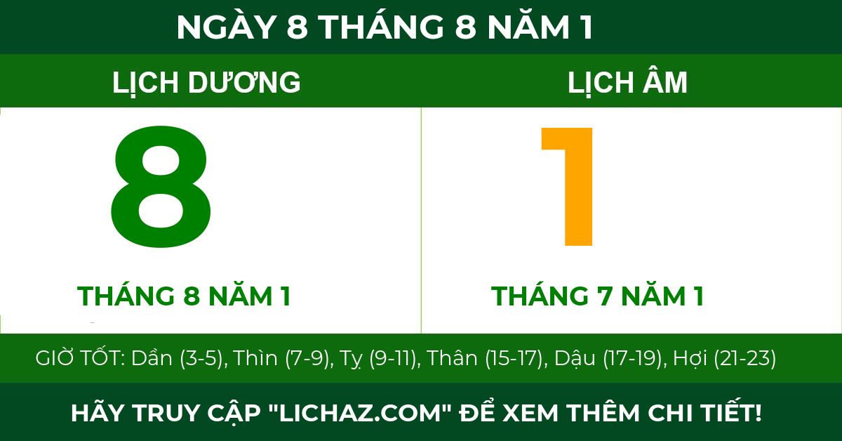 lịch âm ngày 8 tháng 8 năm 1