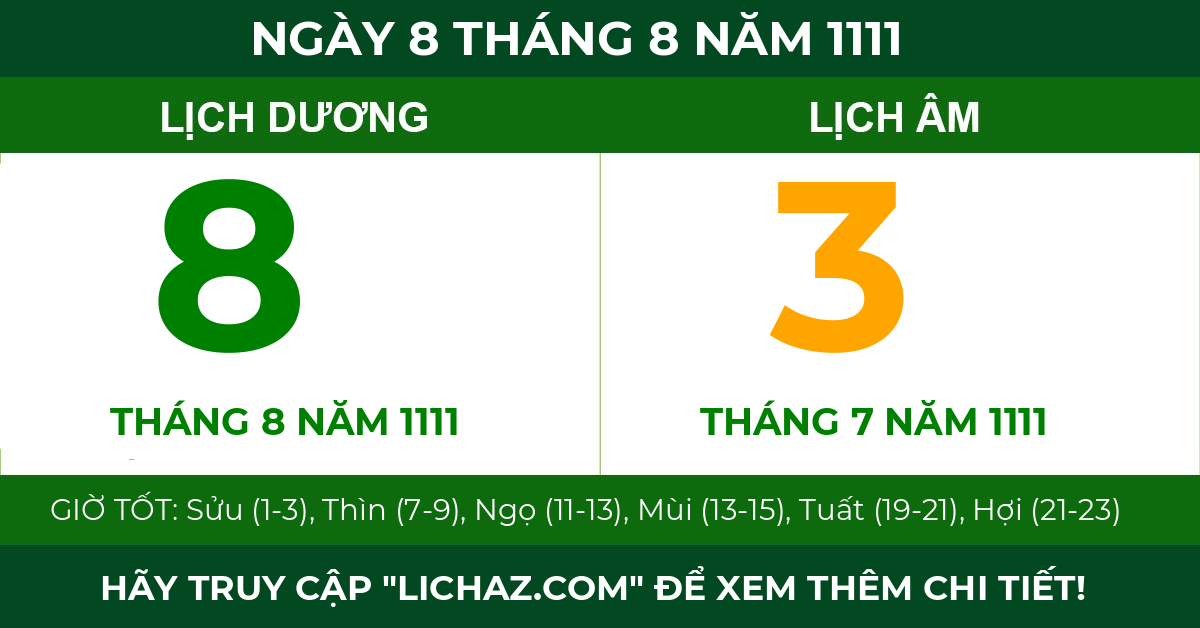lịch âm ngày 8 tháng 8 năm 1111