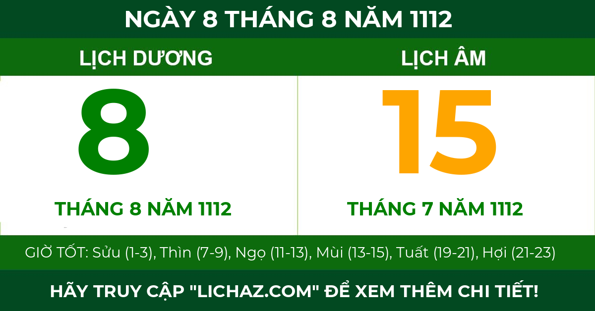 lịch âm ngày 8 tháng 8 năm 1112