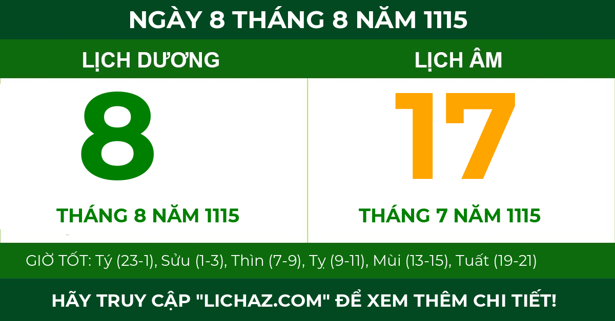 lịch âm ngày 8 tháng 8 năm 1115