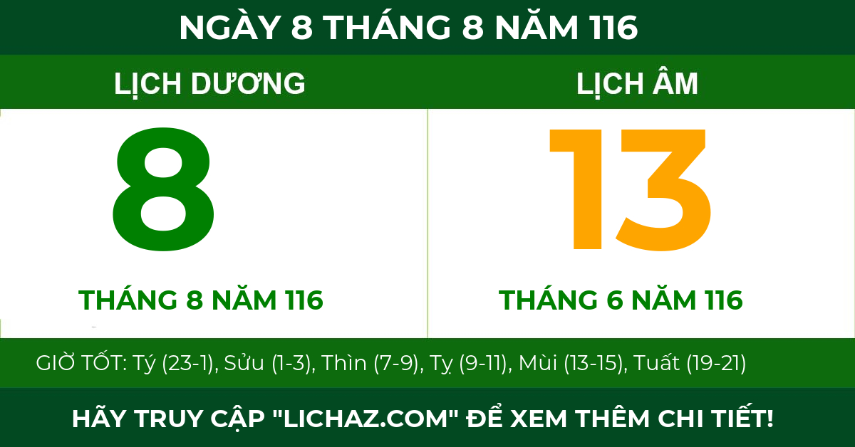 lịch âm ngày 8 tháng 8 năm 116