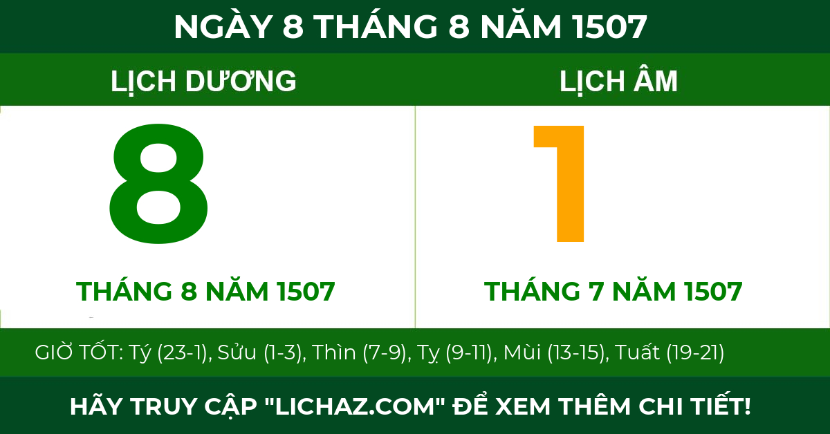 lịch âm ngày 8 tháng 8 năm 1507