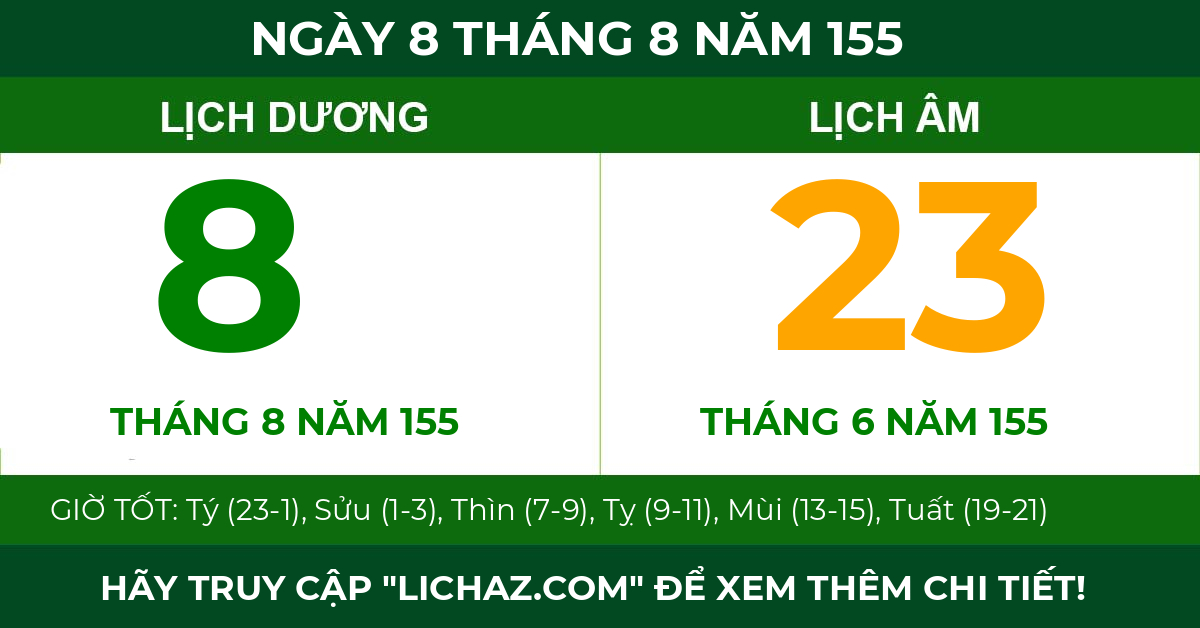 lịch âm ngày 8 tháng 8 năm 155