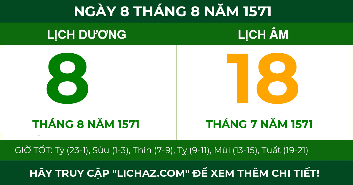 lịch âm ngày 8 tháng 8 năm 1571
