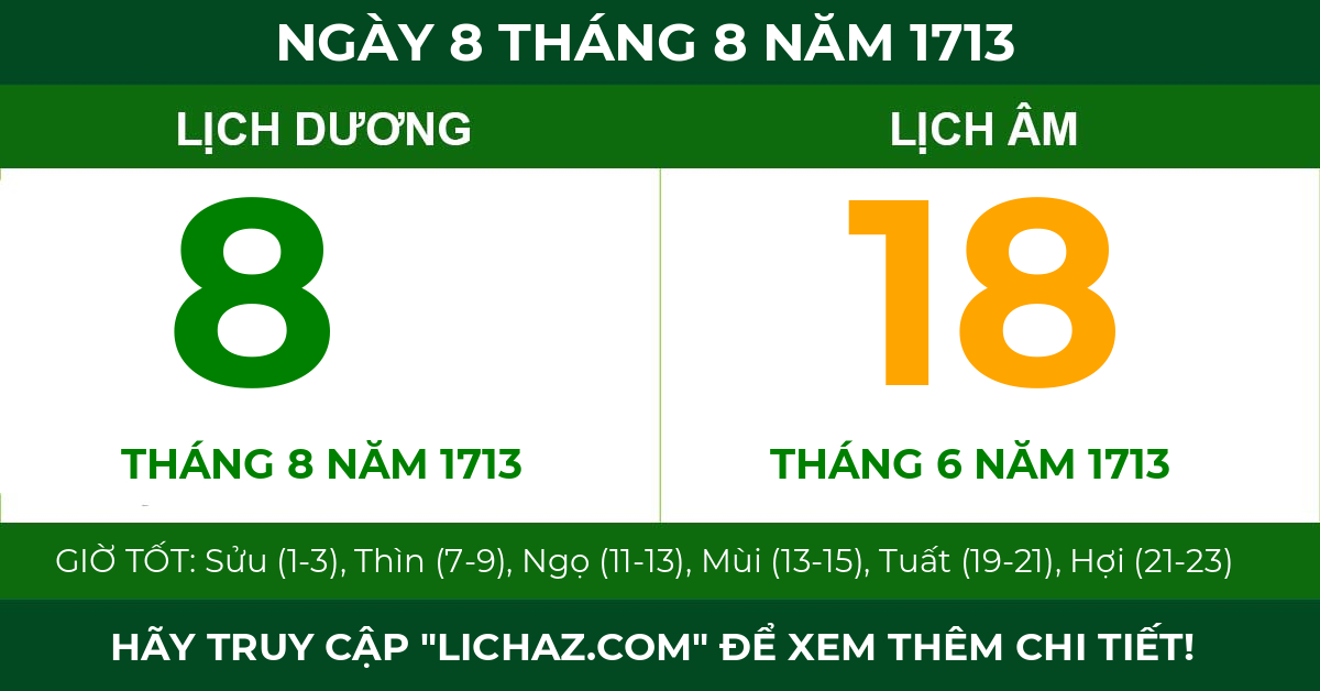 lịch âm ngày 8 tháng 8 năm 1713