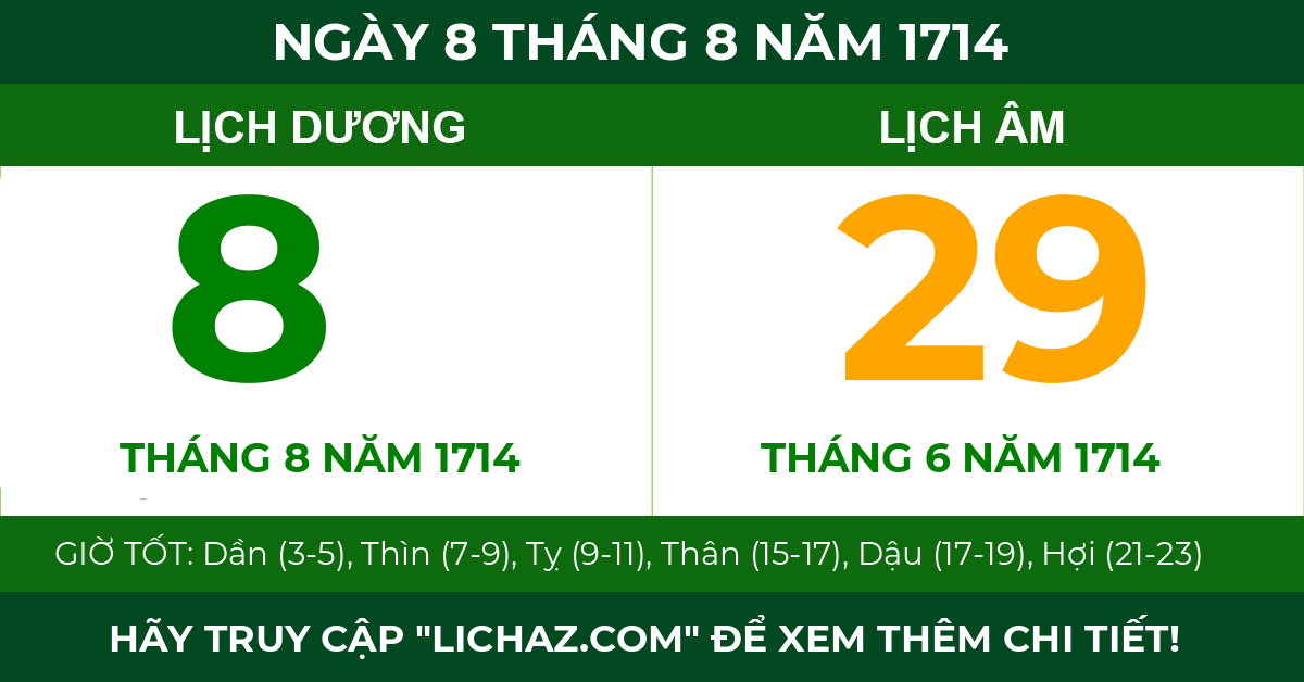 lịch âm ngày 8 tháng 8 năm 1714