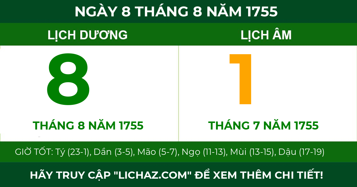 lịch âm ngày 8 tháng 8 năm 1755