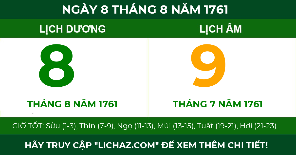 lịch âm ngày 8 tháng 8 năm 1761